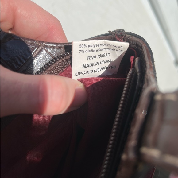 VTG Y2K Cottagecore Maroon Carpet Bag Tapestry purse w/ brown Croc faux leather - Picture 3 of 16